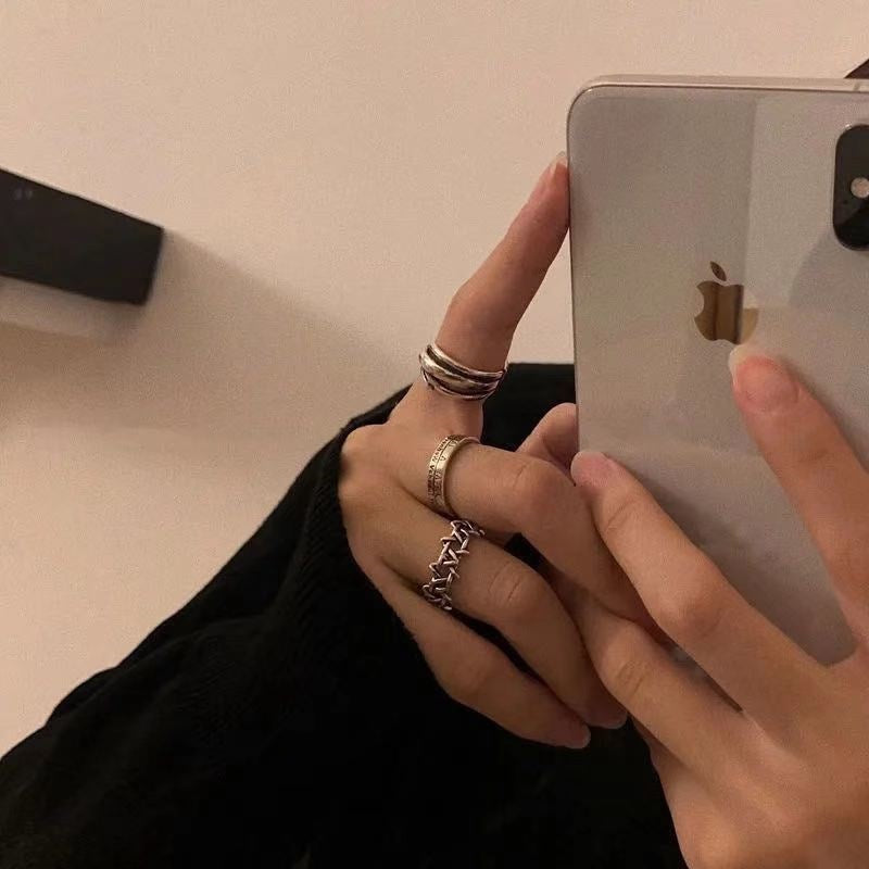Roman Digital Female Korean Style Hip Hop Fashion Open Rings