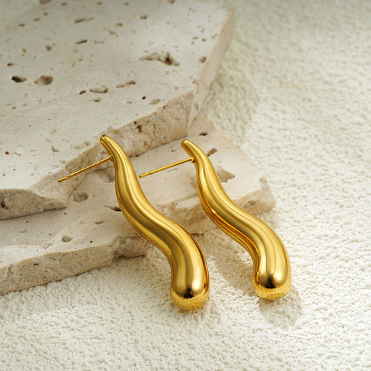 Stainless Steel Gold Drop Simple Glossy Earrings