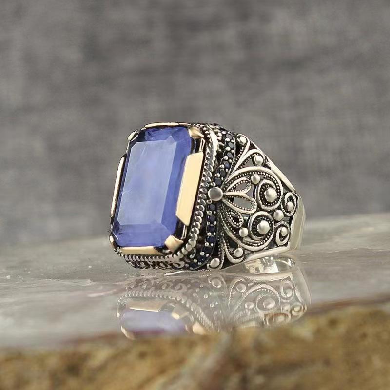 Retro National Style Texture Inlaid Gem Rings