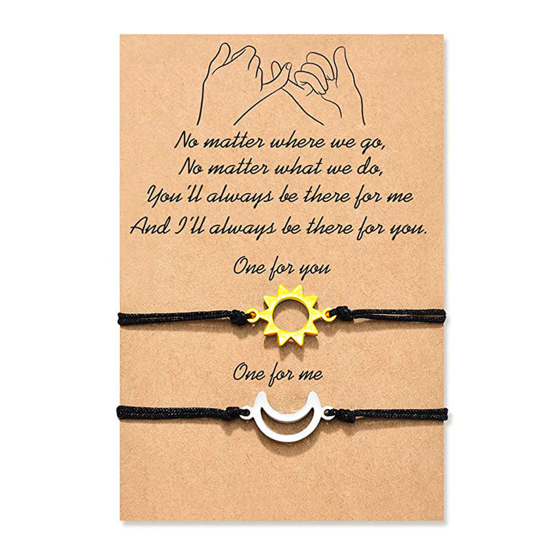 Alloy Moon Sun Woven Wrist String Couple Bracelet