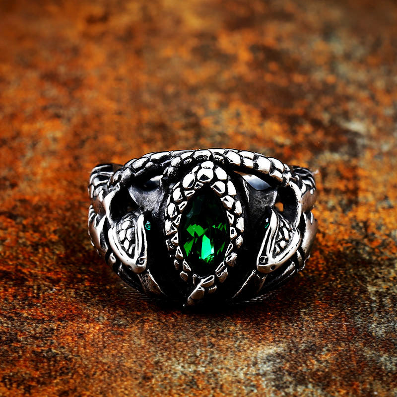 Men's Vintage Animal Snake-shaped Stainless Steel Devil's Eye Inlaid Rings