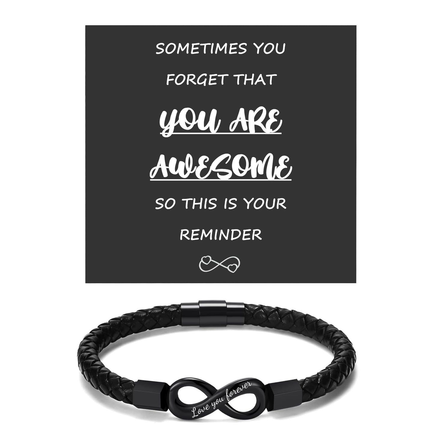 Men's Round Rope Woven String Black Words Bracelets