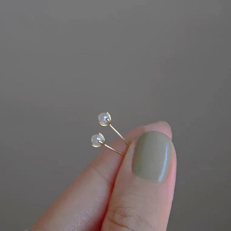 Women's Sterling Sier Pearl Petite Trendy Simple Earrings