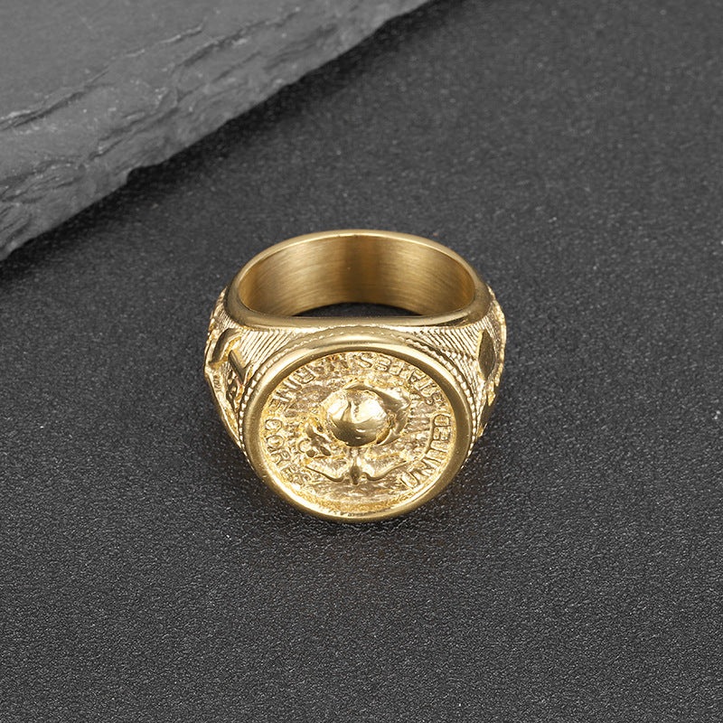 Men's Stainless Steel Polished Gold-plated Marine Eagle Rings