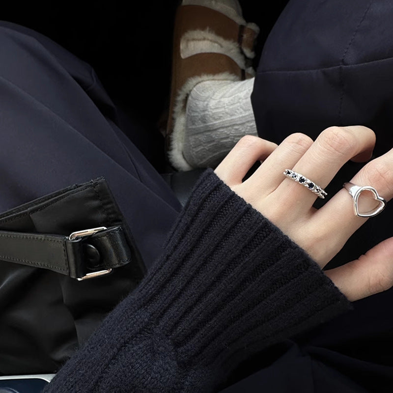 Drill Big Love Heart-shaped Female Cold Wind Stylish Rings