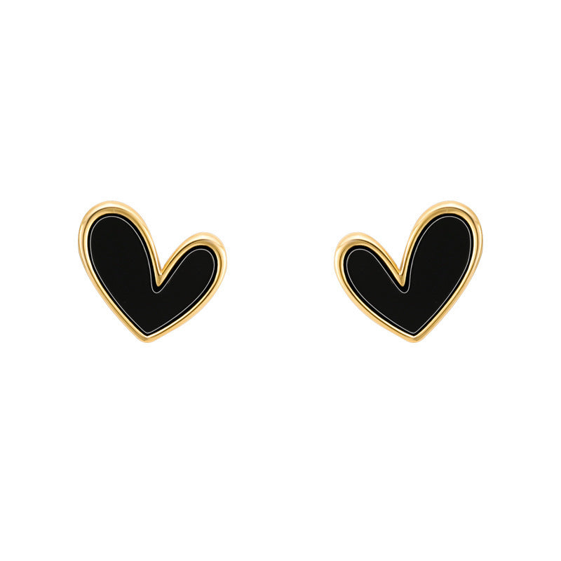 Women's Black Love Heart Minority Design High Earrings