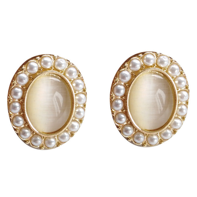Simple Oval Cat Eye Stylish French Earrings