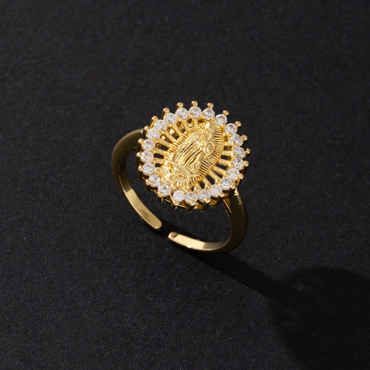Women's Copper Zircon Electroplated Real Gold Open Index Ring