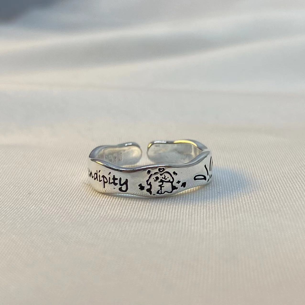 Women's & Men's Cute Fireworks Line Puppy Couple Niche Rings
