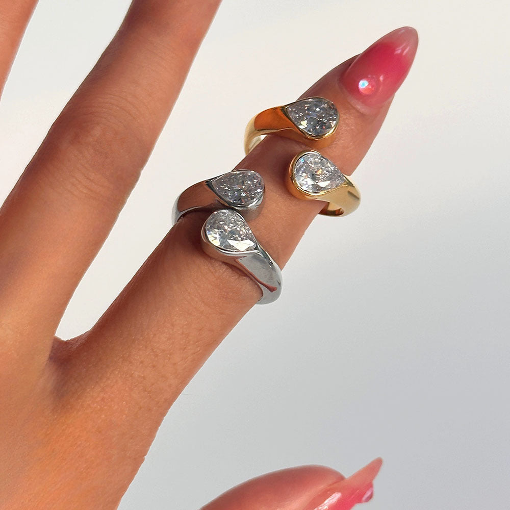 Layer Drop-shaped Diamond Female Personality Simple Rings