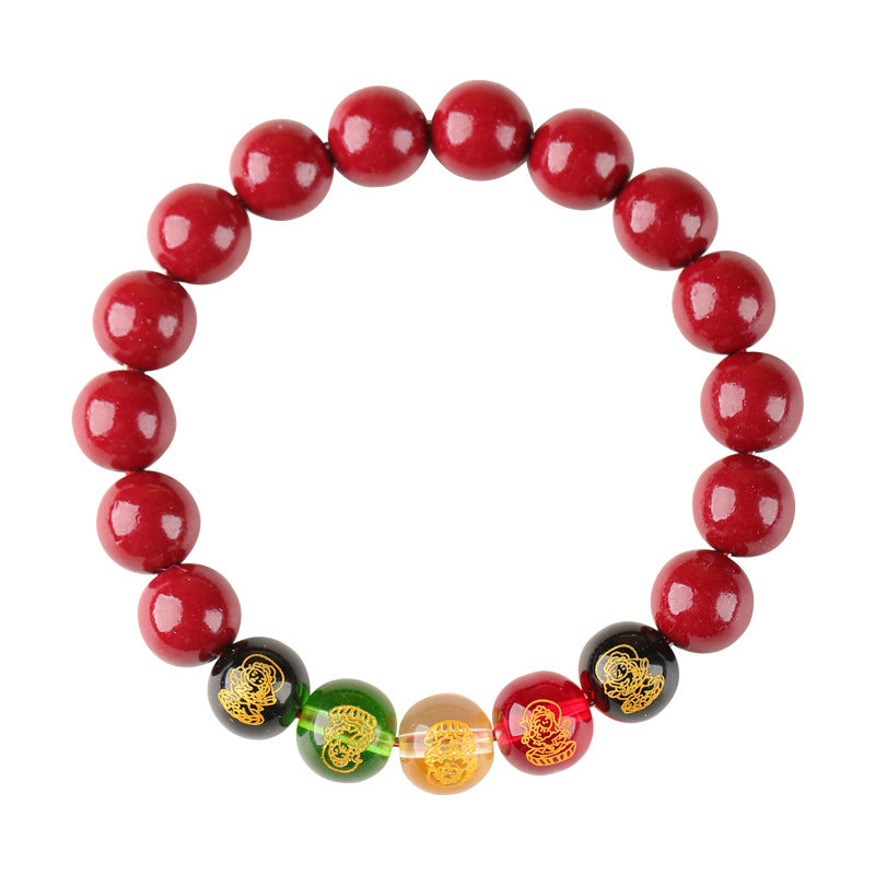 Women's & Men's Five Gods Of Wealth Purple Gold Sand Cinnabar Lucky Bracelet