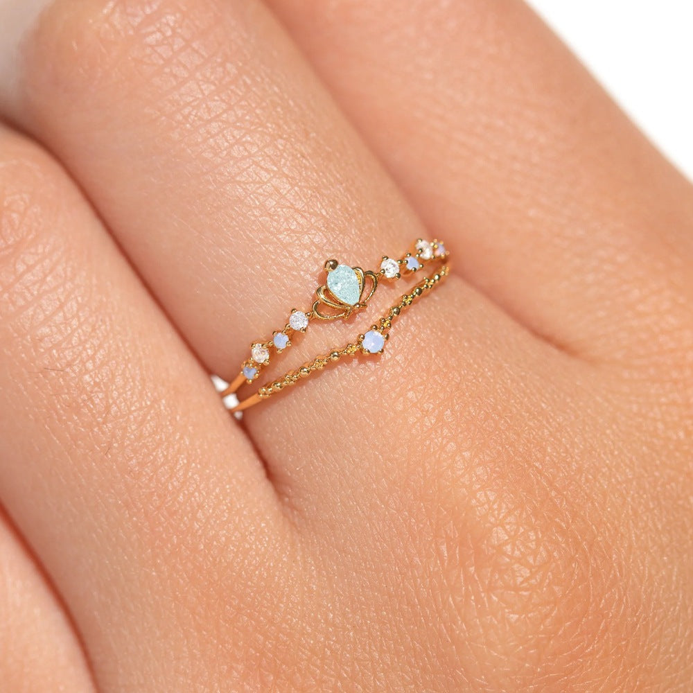 Super Fairy Beautiful Fine Color Zircon Set Niche Twin Rings