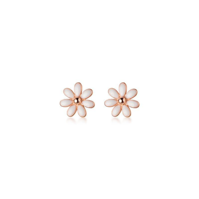 Sier Fresh Mori Small White Flower Cute Earrings