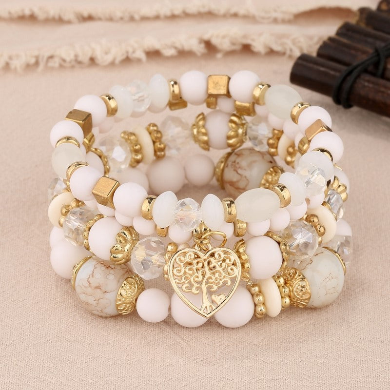 Style Crystal Peach Heart Beaded Ladies Bracelets
