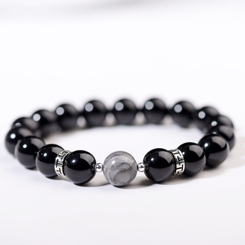 Women's & Men's Black Agate Haematite Snowflake Stone Design Bracelets