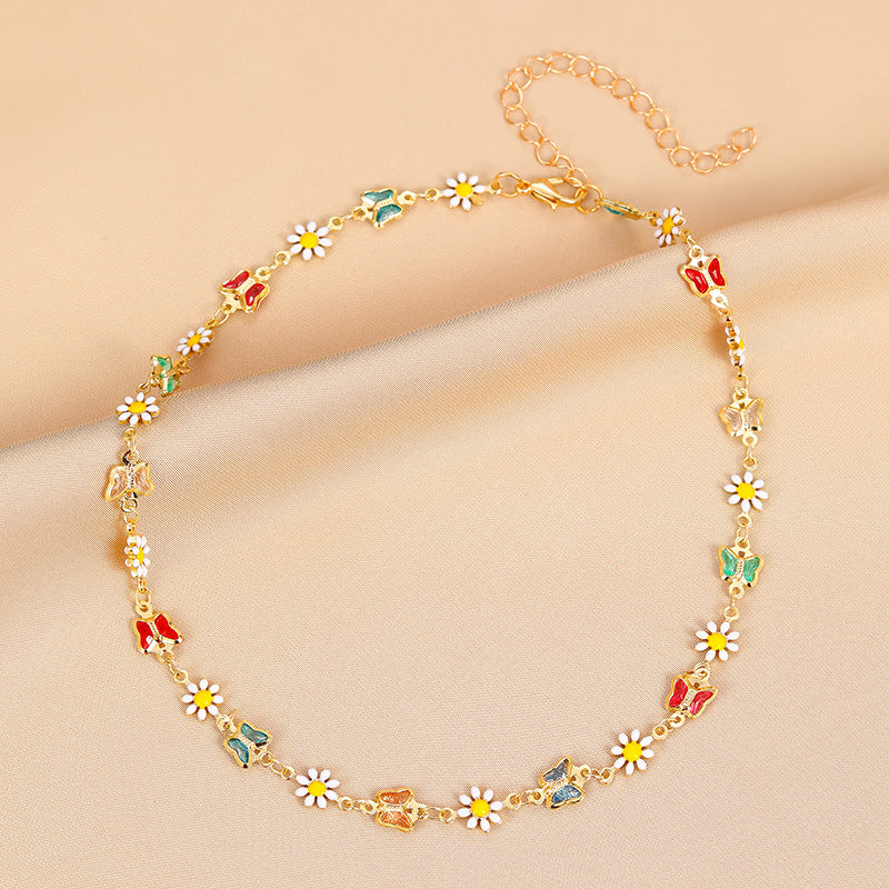 Crystal Butterfly Female Little Daisy Clavicle Necklaces