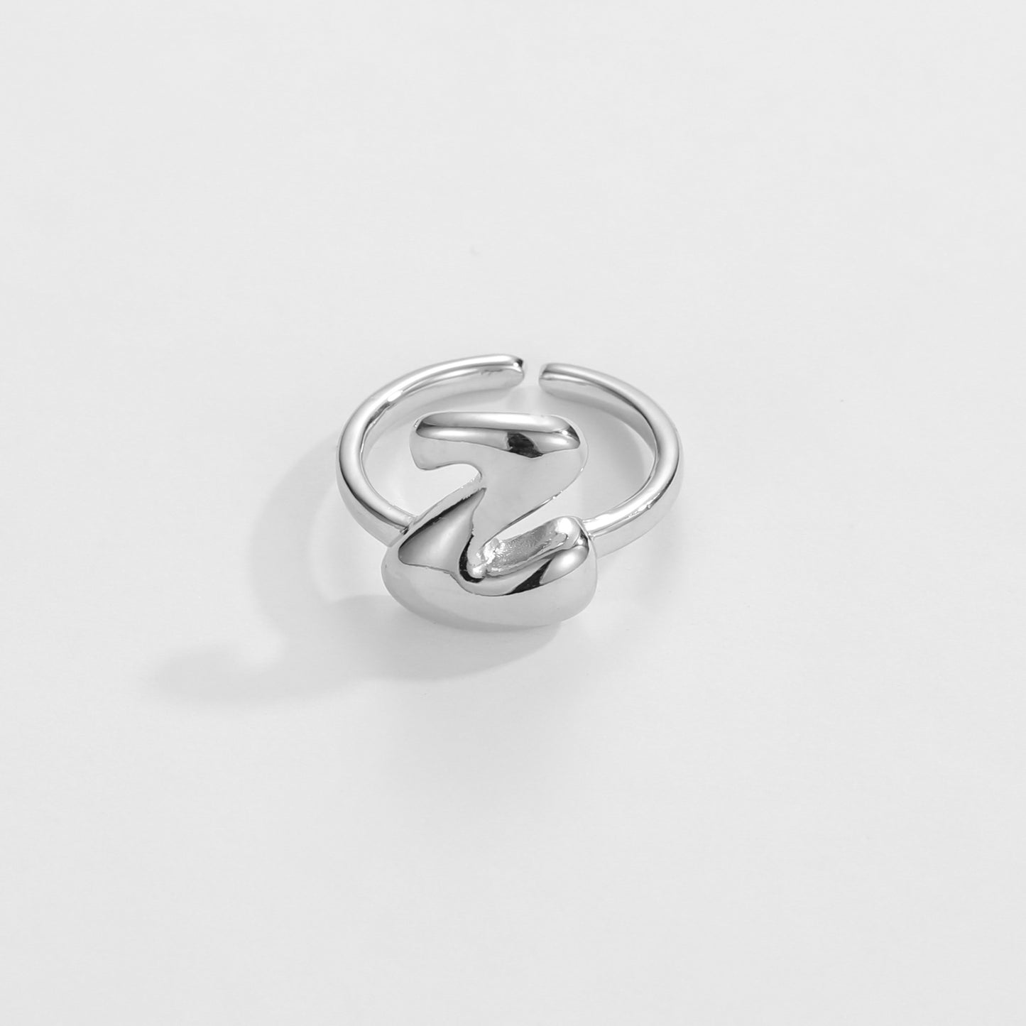 Hop Letters Glossy Sier Open Adjustable Rings