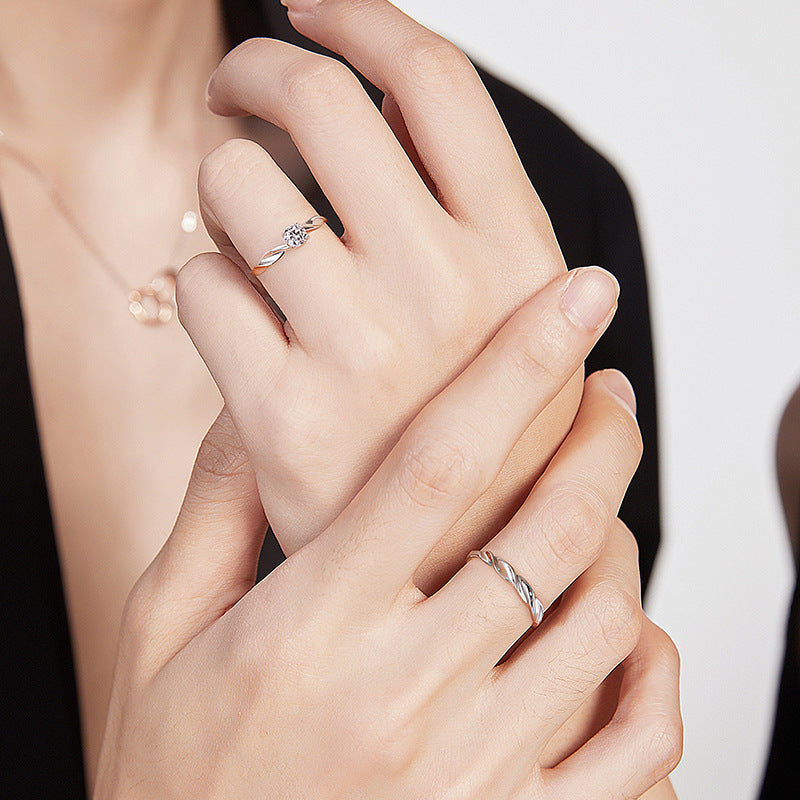 Women's & Men's Couple One Korean Simple Zircon Opening Rings
