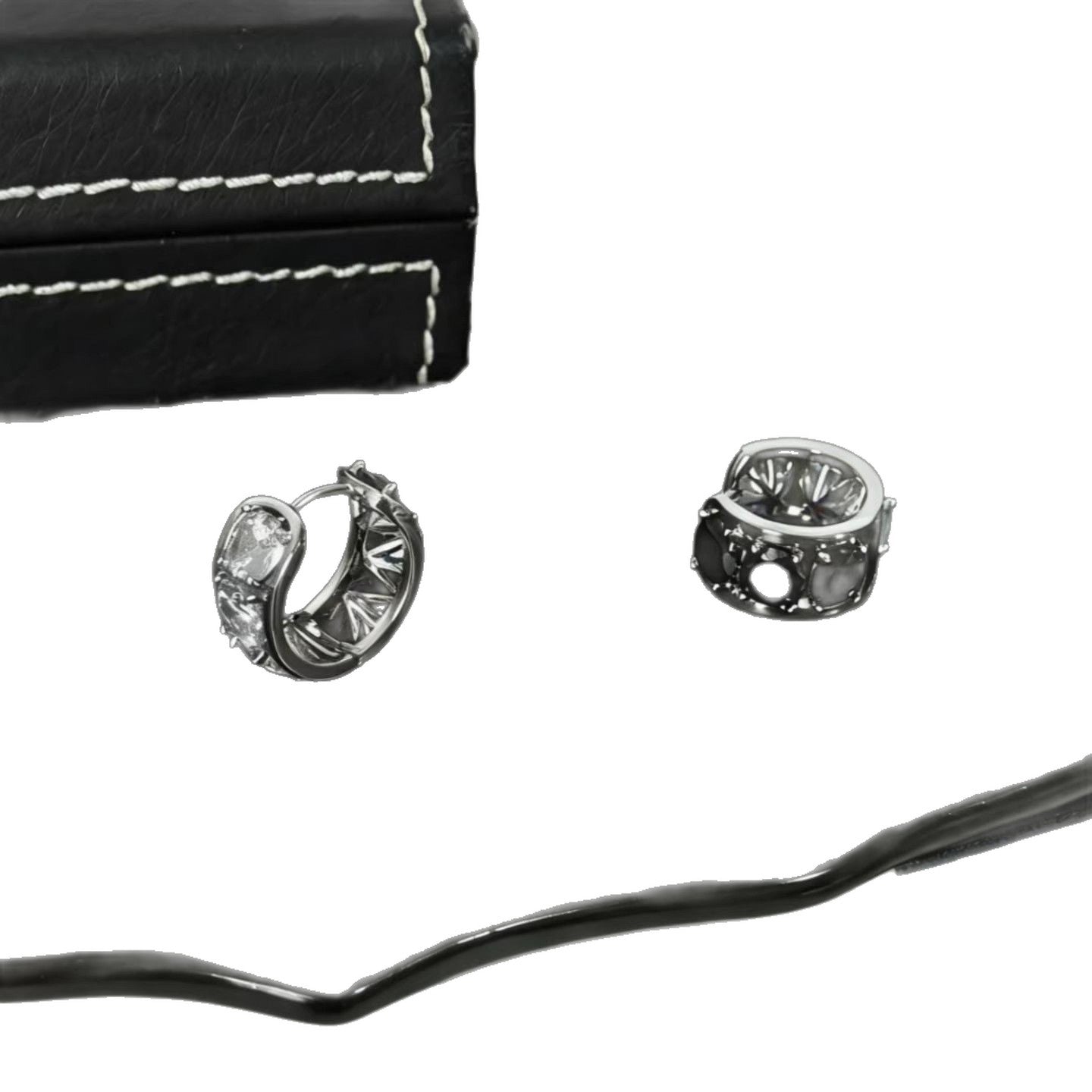 Luxury Black White Double-sided Zircon Circle Ear Clip Trendy Female Earrings