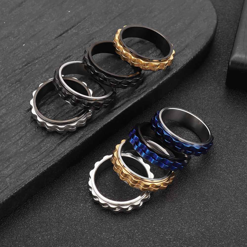 Women's Titanium Steel Ornament Rotatable Decompression Gear Rings