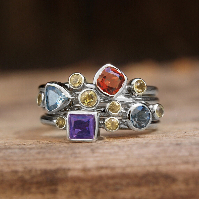 Classy Shi Geometric Multicolor Unique Female Rings