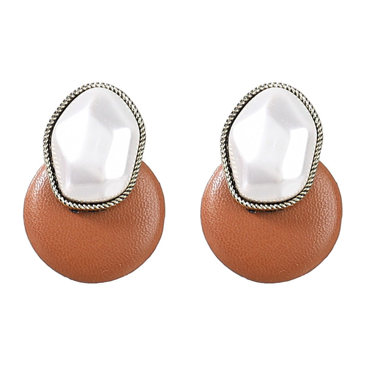 Green Leather Premium Design Sense Sier Stud Earrings