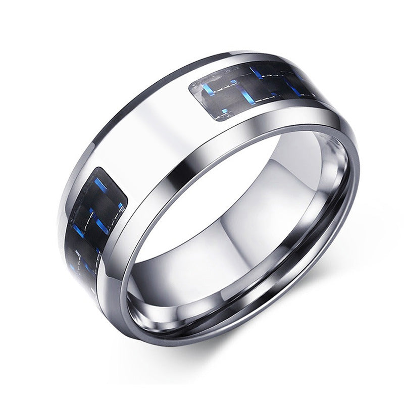 Men's Steel Blue Black Carbon Fiber Trendy Rings