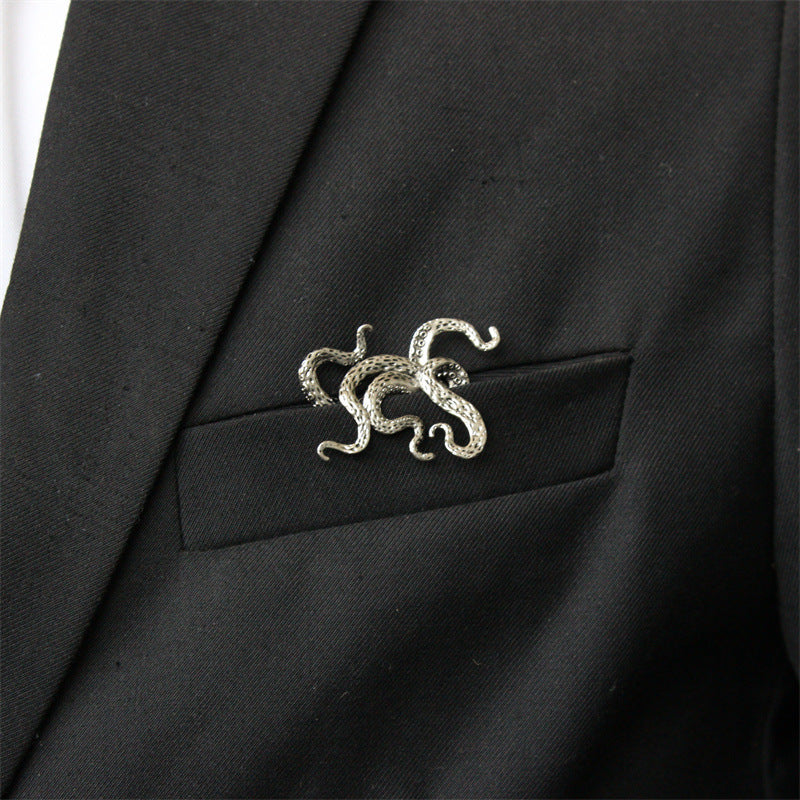 Men's Metal Square Retro Octopus Crocodile Punk Brooch Brooches