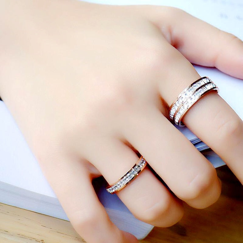 Square Diamond Zircon Titanium Steel Starry Rose Gold Popular Rings
