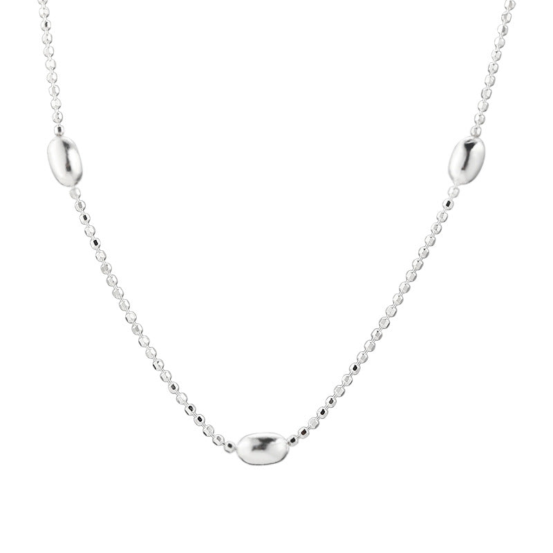 Sier Rice Grain Round Beads White Ladies Clavicle Chain Necklace