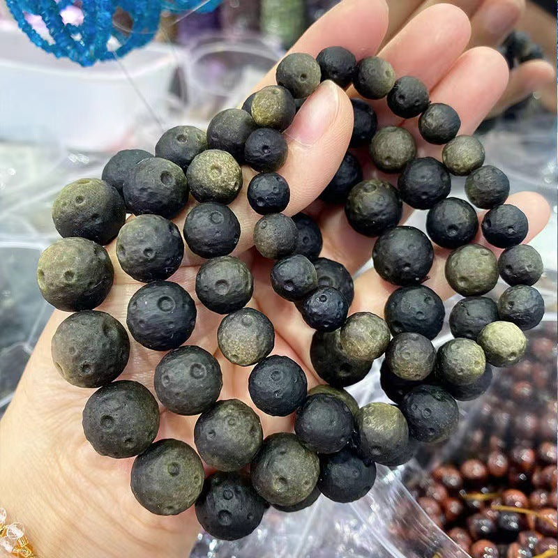 Women's & Men's Meteorite Planet Beads Gold Obsidian Moon Bracelets