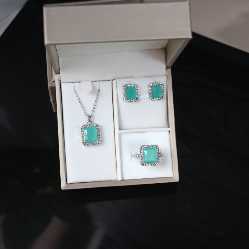 Women's Jelly Blue Zircon Three-piece Ear Simple All Necklaces