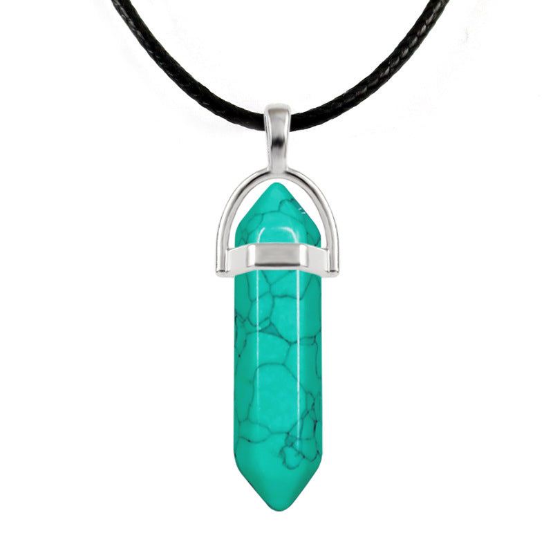 Natural Stone Hexagon Prism Fashion Crystal Necklaces