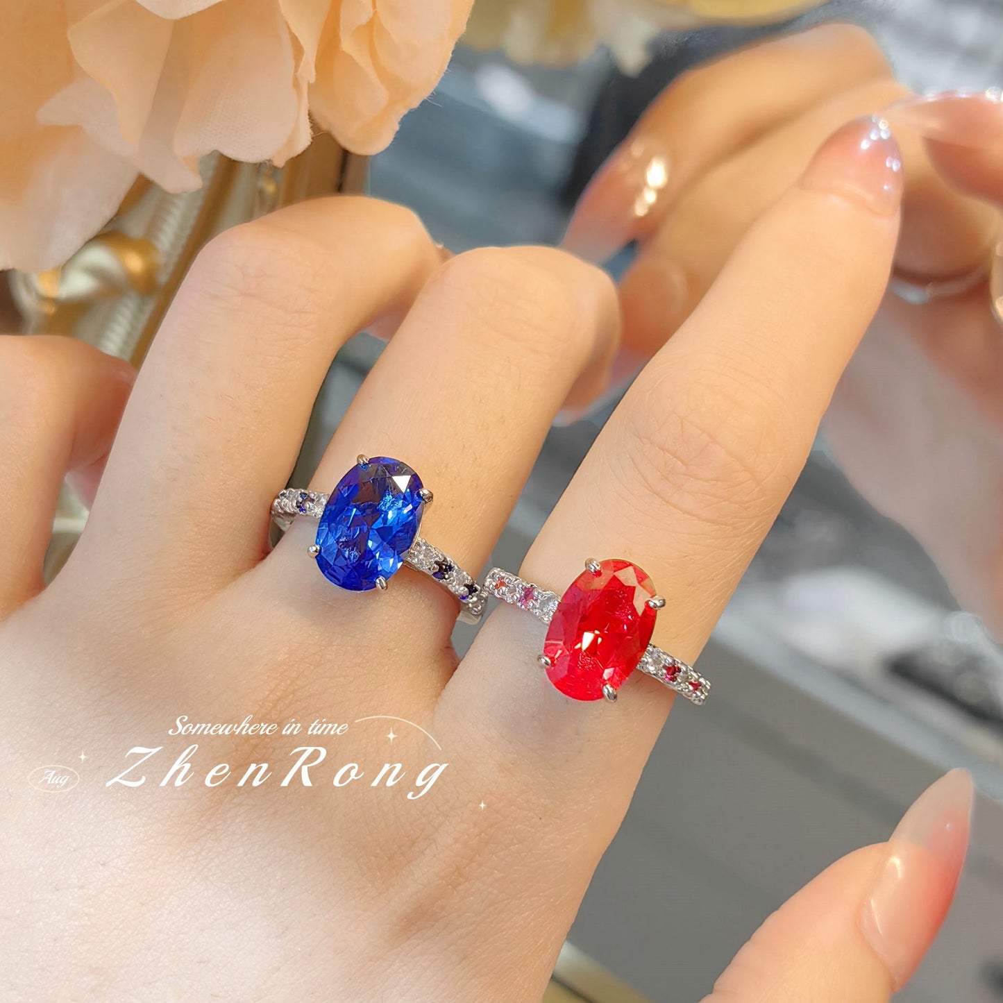Women's Royal Sapphire High Carbon Diamond Red Corundum Rings