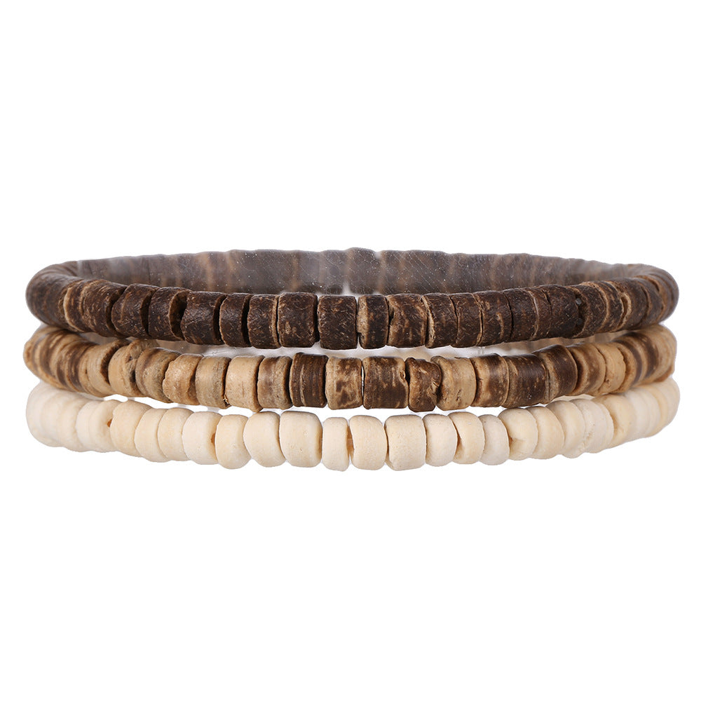Natural Stone Wood Piece Coconut Shell Stretch Beaded Suit Bracelets