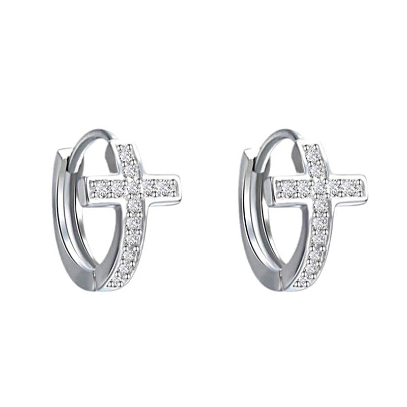 Super Flash Diamond Cross Ear Clip Earrings