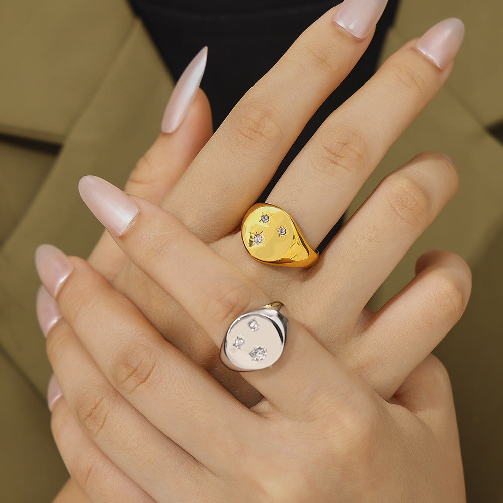 Gold-plated Simple Micro Inlaid With Diamond Rings