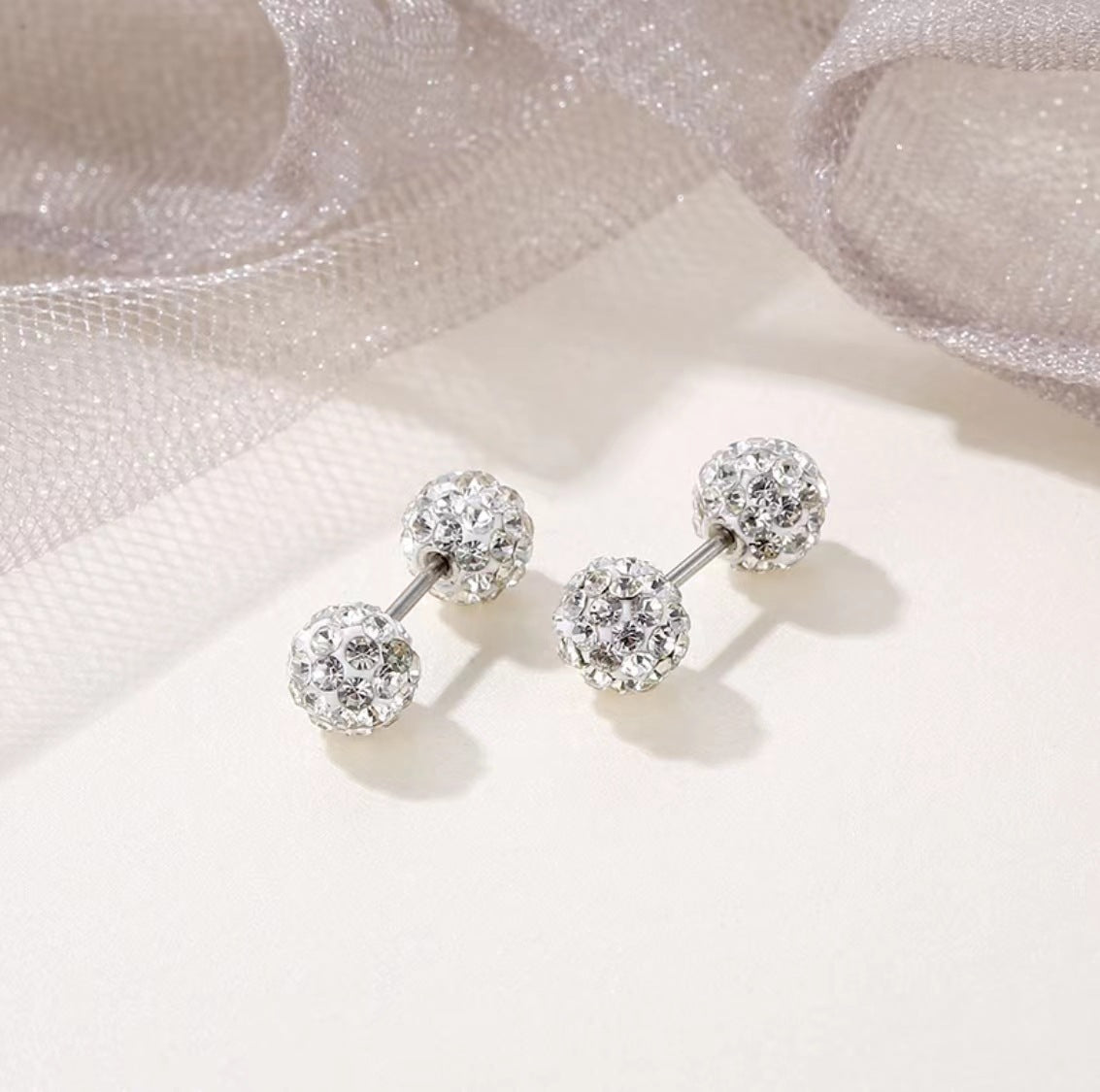Women's Sier No Need To Take Off Diamond Ball Ear Earrings