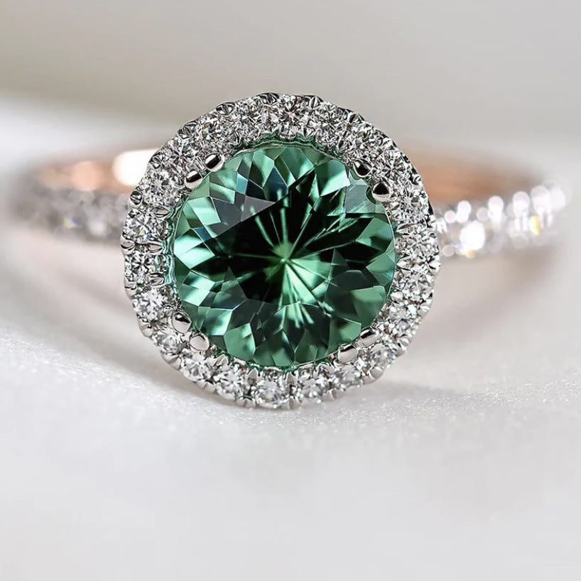 Women's Fashion Zircon Two-color Alloy Inlaid Emerald Rings