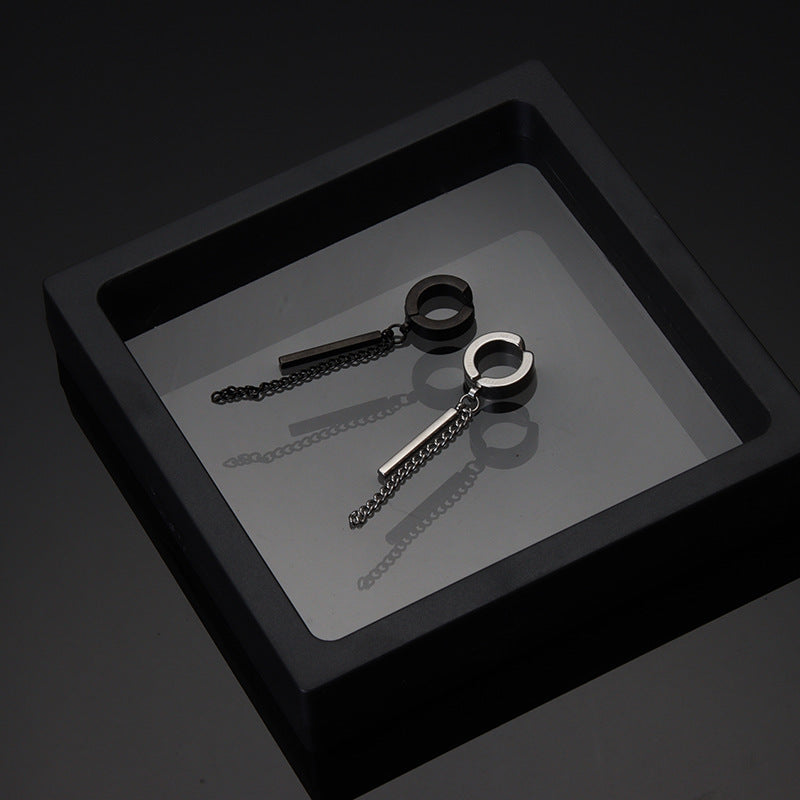 Men's Tassel Ear Clip Hip Hop For Stainless Steel Earrings