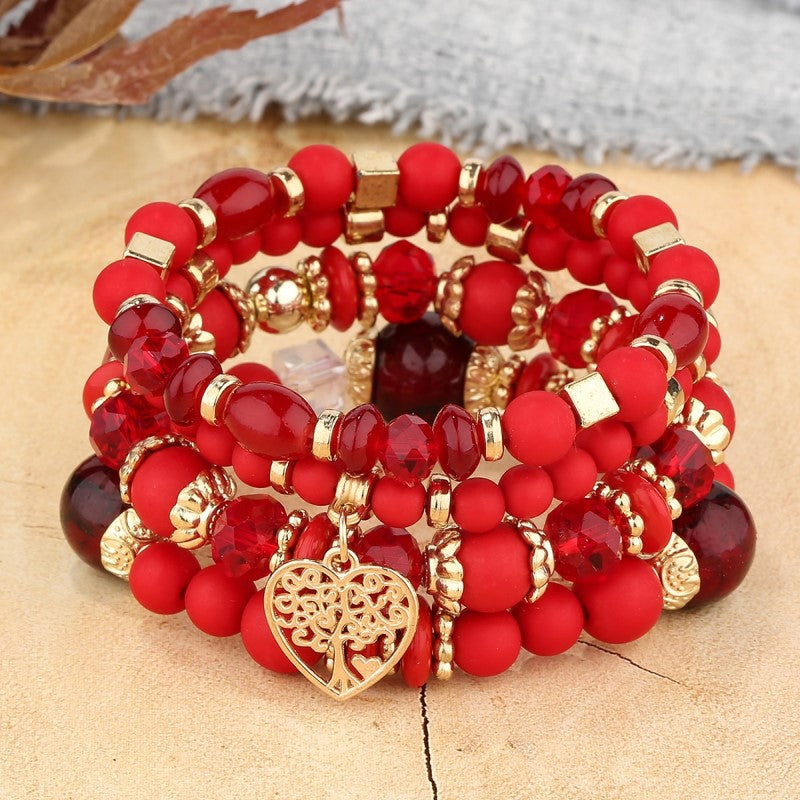 Style Crystal Peach Heart Beaded Ladies Bracelets