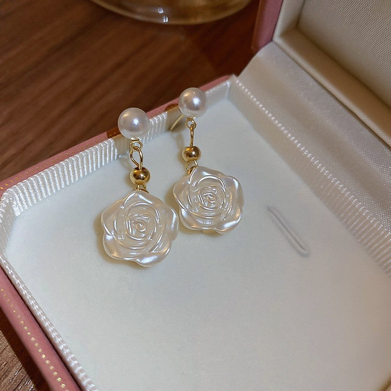 Sier Needle Flower Curved Irregular Pearl Baroque Vintage Earrings