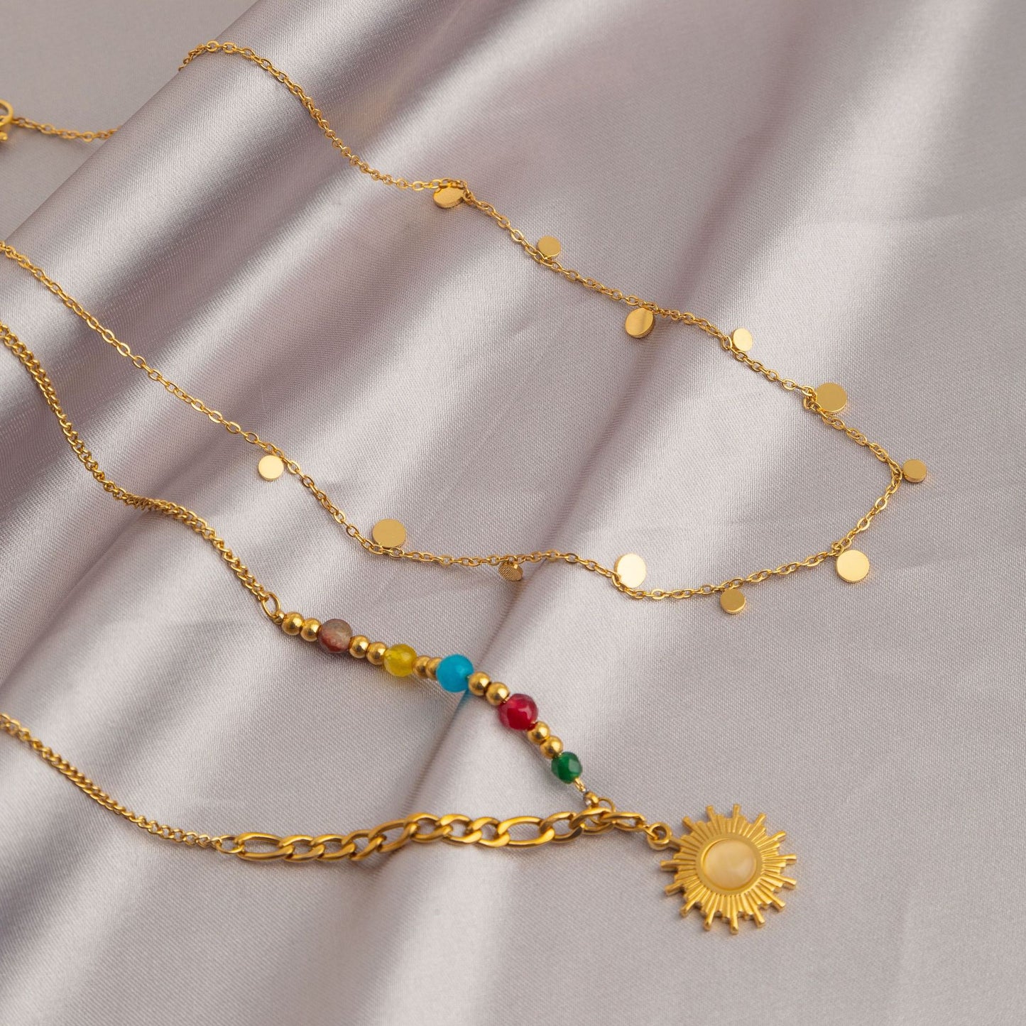 Women's Round Slice French Retro Beaded Sunflower Necklaces