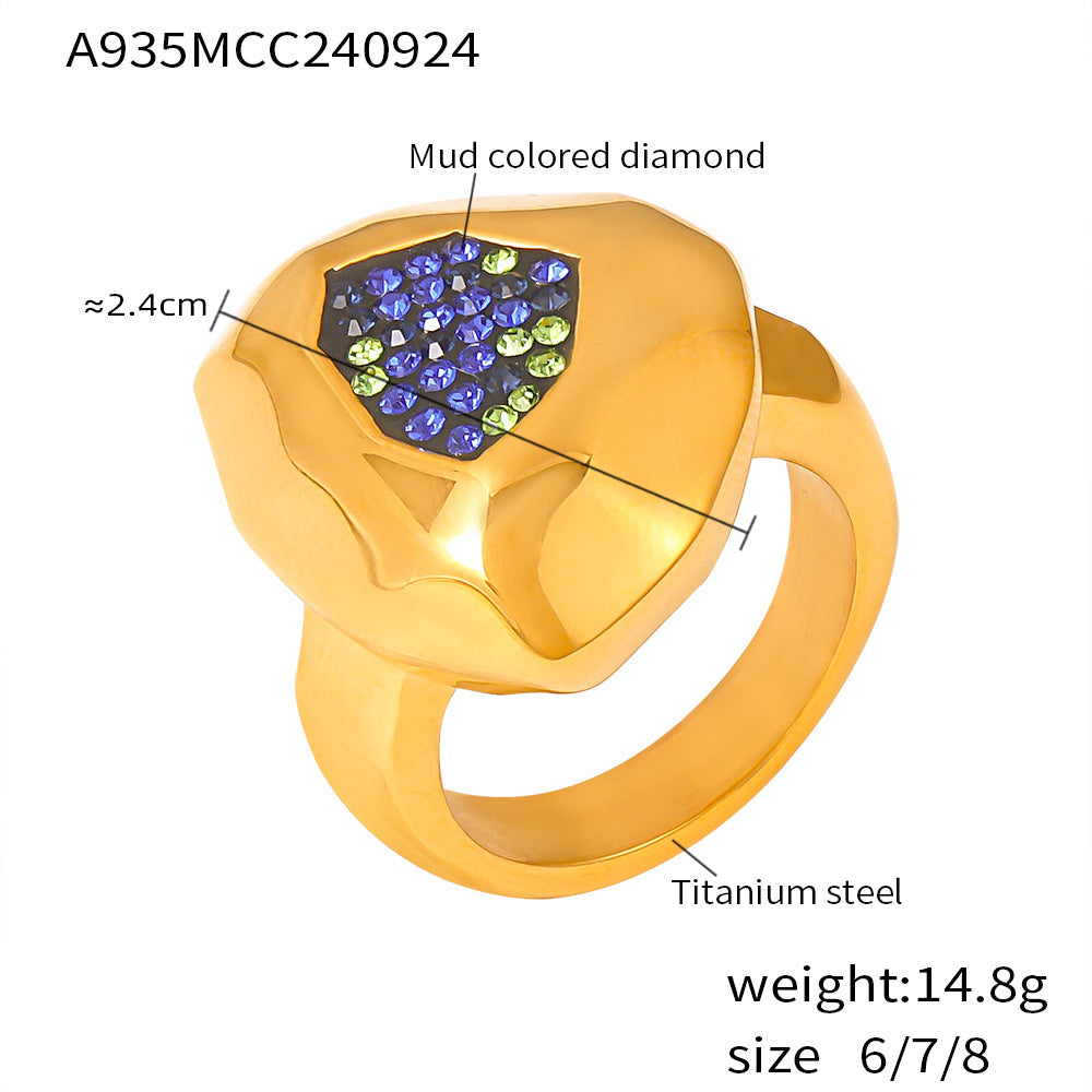 Surface Colorful Crystals Titanium Steel Gold Rings