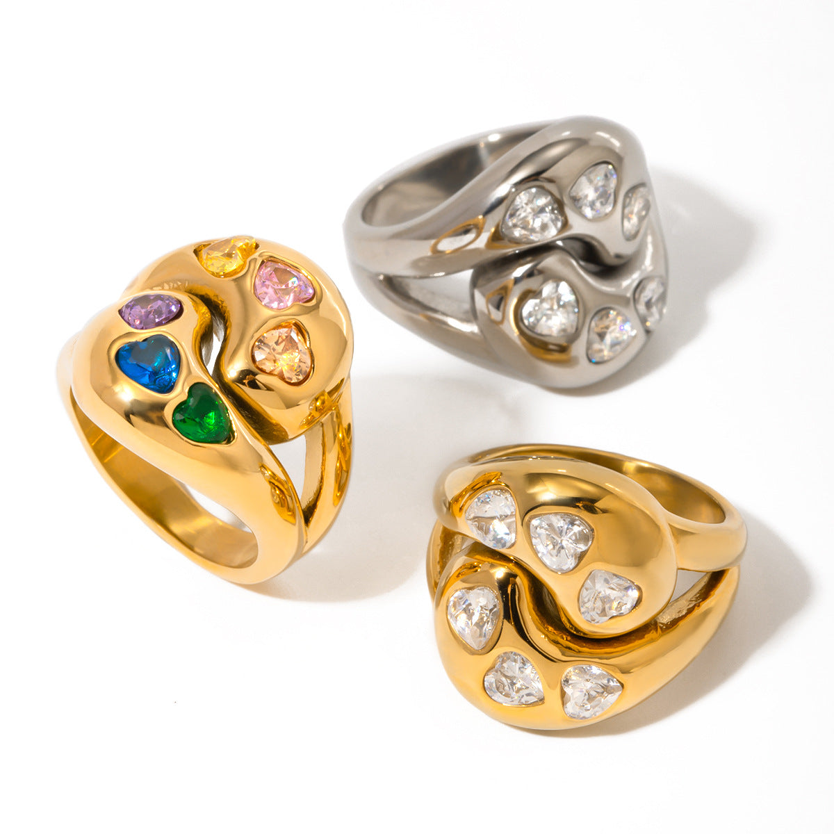 Stainless Steel Glossy Interlaced Water Drop Rings