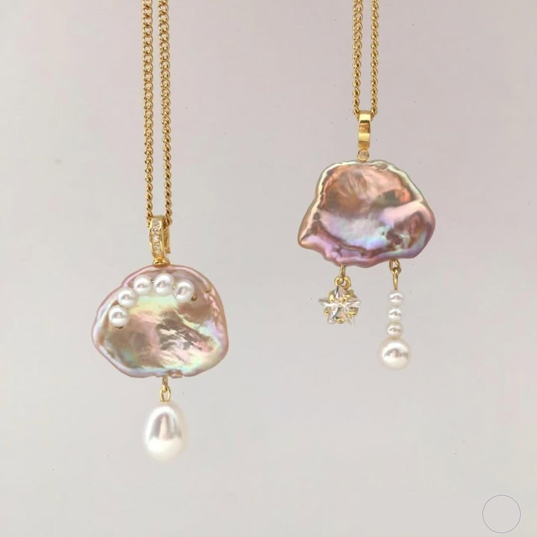 Natural Baroque Pearl Moon Star Diamond Necklaces
