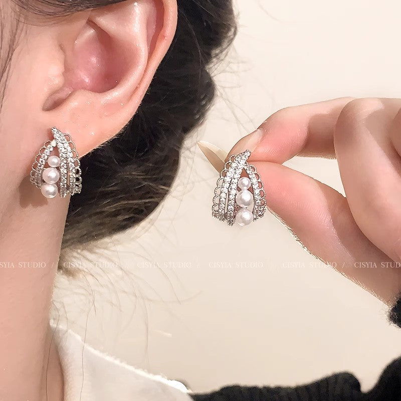 Women's Sier Needle Fashion Small Fresh Pearl Flower High-grade Exquisite Opal Rings