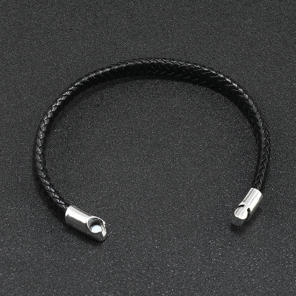 Men's Simple Leather Woven Alloy Magnetic Snap Bracelets