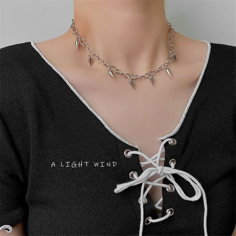Women's & Men's Tassel Rivet Geometric Cone Design Clavicle Metal Pendants