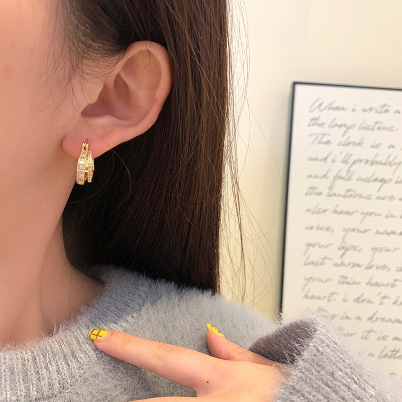 Women's Luxury Super Flash Zircon Ear Clip Style Graceful Geometric Square Rings